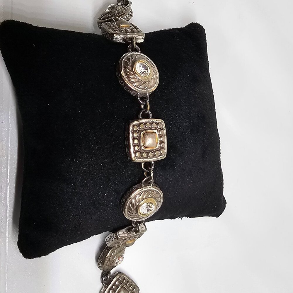 Brighton Heiress Bracelet Two-Tone Crystal Medallion Reversible Silver Plated
